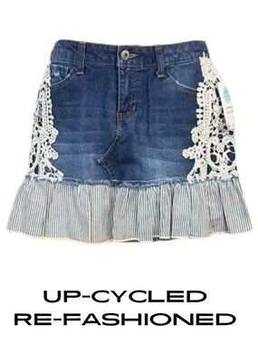 ARIZONA Refashioned Upcycled Distressed Denim Blue Jean Skirt - Girl's 16
